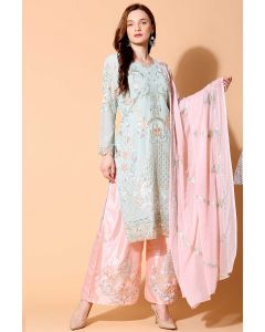 Georgette Grey and Pink Salwar Kameez with Chiffon Dupatta
