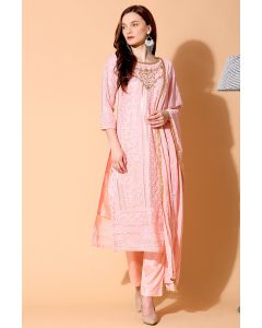 Georgette Peach Color Salwar Kameez with Dupatta