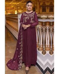 Georgette Sequins Gown in Cherry Red Color