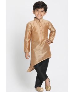 Gold Cotton Silk Blend Kurta and Black Pajama For Diwali