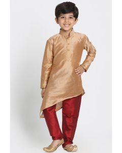 Gold Cotton Silk Blend Kurta and Maroon Pajama For Diwali