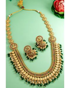 Gold-Plated Beaded Temple Jewellery Set - Appelle Fashion