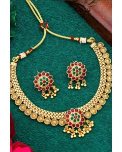 Gold-Plated Stone-Studded Choker Necklace Set