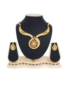 Golden Color Necklace Set In Mix Metal With Stone Work For Women