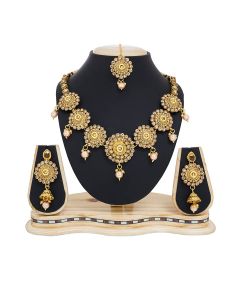 Golden Color Necklace Set In Mix Metal With Stone Work For Women