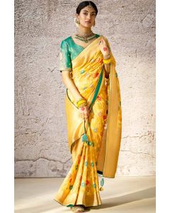 Haldi Yellow Banarasi Silk Saree with Floral Embroidery