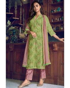 Green Chanderi Silk Churidar Suit For Mehndi
