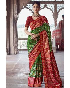 Green Colour Patola Silk Saree and Red Blouse