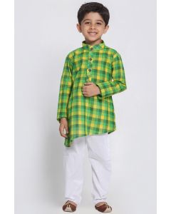 Green Cotton Kurta and White Pajama For Diwali