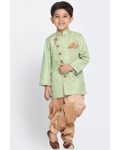 Green Cotton Silk Kurta and Gold Dhoti For Diwali
