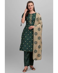 Green Cotton Slub Partywear Embroidered Salwar Kameez