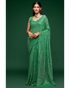 Green Designer Party Wear Georgette Saree