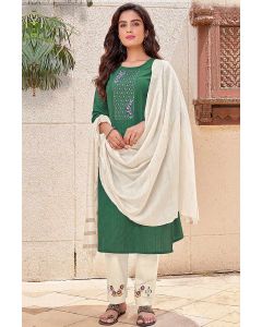 Green Designer Party Wear Heavy Cotton Salwar Suit