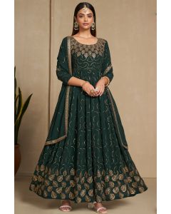 Green Georgette Mehndi Functional Gown