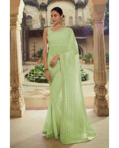 Green Georgette Saree With Thread Work