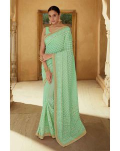 Green Georgette Saree With Thread Work