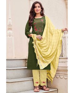 Green Heavy Cotton Salwar Suit For Mehndi