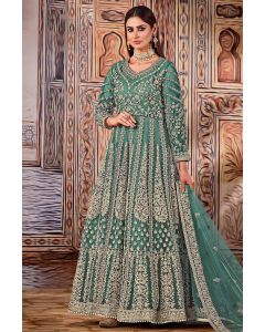 Green Heavy Designer Net Gown Suit For Mehndi