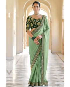 Green Organza Fabric Party Wear Saree with Art Silk Blouse