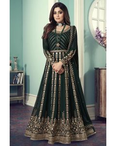 Green Real Georgette Embroidered Anarkali Suit For Mehndi