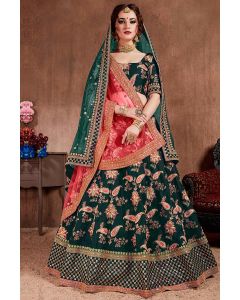 Green Taffeta Silk Floral Designer Lehenga Choli with Soft Net Double Dupatta