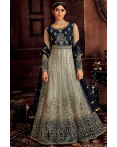 Grey Butterfly Net Embroidered Anarkali Suit