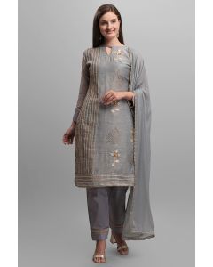 Grey Chanderi Partywear Embroidered Salwar Kameez