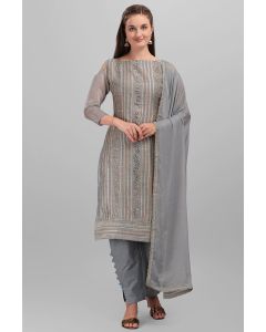 Grey Chanderi Partywear Embroidered Salwar Kameez