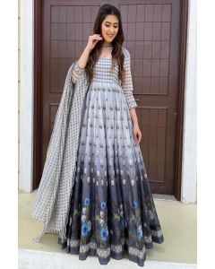 Grey Chanderi Partywear Stylish Gown