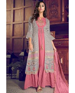 Grey Chanderi Silk Partywear Salwar Suit