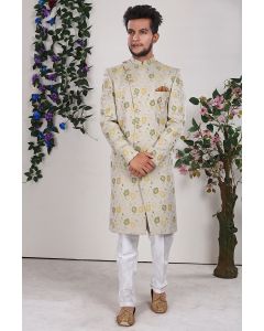 Grey Imported Fabric Indo Western with Aligarhi Pant