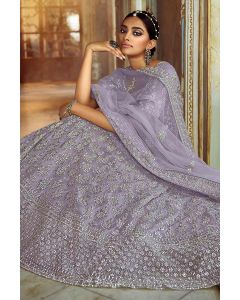 Grey Soft Net Party Wear Lehenga Choli with Zari Work
