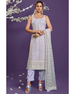 Lavender Partywear Net Fabric Salwar Suit