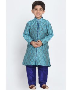 Light Blue Cotton Silk Blend Kurta and Blue Pajama For Diwali