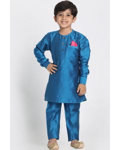 Light Blue Cotton Silk Blend Kurta Pajama For Diwali