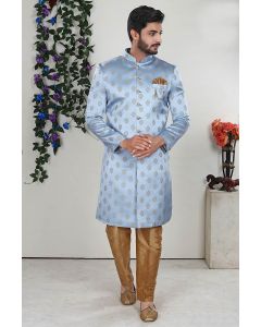 Light Blue Imported Fabric with Aligarhi Pant For Party