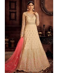 Light Brown Net Anarkali Suit For Eid
