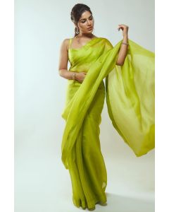Lime Green Organza Saree Radiant Elegance