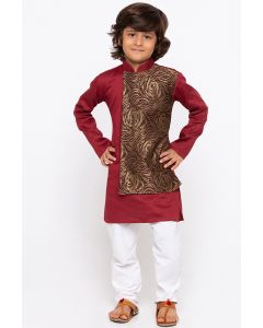 Maroon Cotton Kurta and White Pajama For Diwali