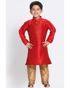 Maroon Cotton Silk Blend Kurta and Golden Pajama For Diwali