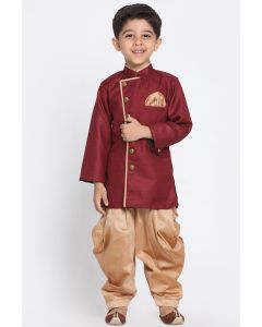 Maroon Cotton Silk Kurta and Gold Dhoti For Diwali