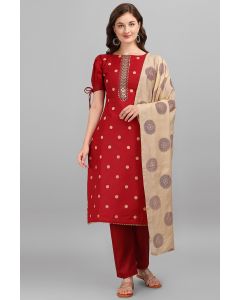 Maroon Cotton Slub Festival Wear Salwar Kameez
