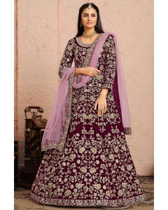 Maroon Designer Velvet Fabric Wedding Wear Anarkali Suit