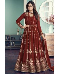 Maroon Real Georgette Partywear Stylish Anarkali Suit