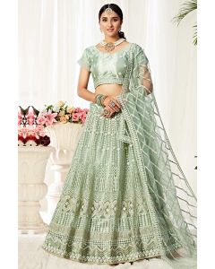 Mint Color Heavy Net with Silk Satin Party Wear Lehenga Choli with Dupatta
