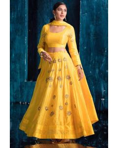 Mrunal Thakur Yellow Silk Fabric Lehenga Choli