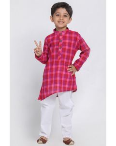 Multi Color Cotton Kurta and White Pajama For Diwali