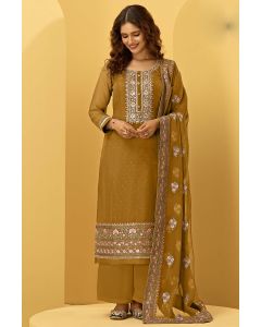 Mustard Alizeh Georgette Palazzo Suit For Haldi Ceremony
