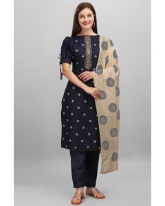 Navy Blue Cotton Slub Diwali Wear Salwar Kameez