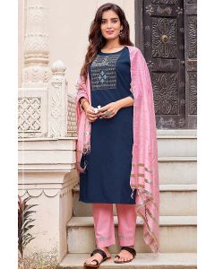 Navy Blue Designer Party Wear Heavy Cotton Salwar Suit